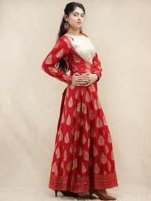 Nazakat - Red Gold Printed Long Cape Dress With Tunic - D377FXXx