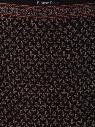 Red Black Indigo Ajrakh Hand Block Printed Modal Silk Saree - S031704444