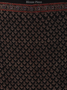 Red Black Indigo Ajrakh Hand Block Printed Modal Silk Saree - S031704444