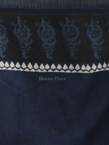Indigo Ivory Hand Block Printed Chanderi Saree With Geecha Border - S031704504