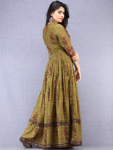Naaz Maham - Hand Block Printed & Embroidered Long Cotton Box Pleated Dress With Tassels - DS95F001