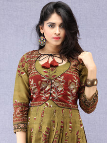 Naaz Maham - Hand Block Printed & Embroidered Long Cotton Box Pleated Dress With Tassels - DS95F001