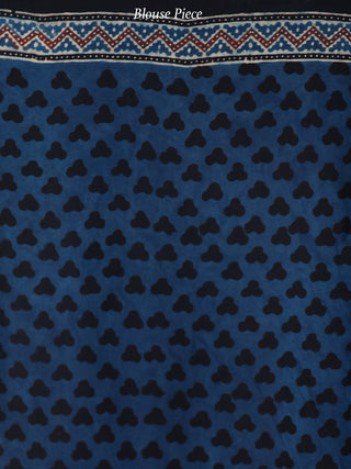 Indigo Black Maroon Ivory Ajrakh Hand Block Printed Modal Silk Saree in Natural Colors - S031703694