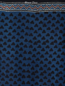 Indigo Black Maroon Ivory Ajrakh Hand Block Printed Modal Silk Saree in Natural Colors - S031703694