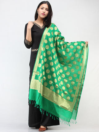 Banarasi Semi Georgette Dupatta With Zari Work -  Green & Gold  - D04170917
