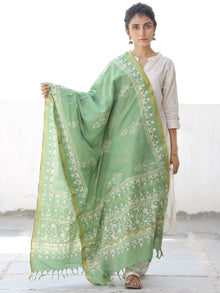 Green Ivory Chanderi Hand Block Printed Dupatta - D04170553