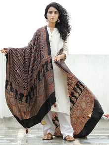 Black Maroon Indigo Ajrakh Hand Block Printed Modal Silk Dupatta - D04170315