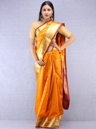 Banarasee Art Silk Saree With Zari Work - Mustard Yellow Maroon & Gold - S031704418