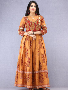 Naaz Pardeiza - Hand Block Mughal Printed Long Cotton Embroidered Angrakha Dress - DS100F001