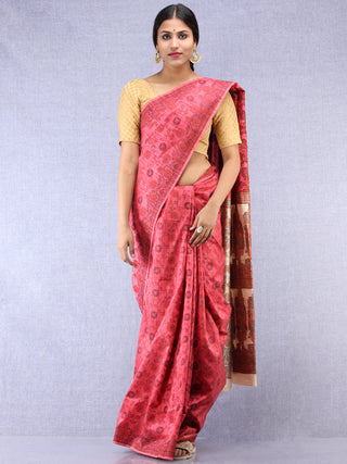 Banarasee Art Silk Saree With Rehsam Weaving Work - Punch Pink & Ivory - S031704397