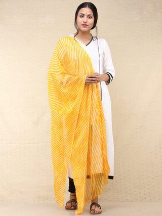 Yellow Off White Lehriya Georgette Hand Block Printed Dupatta  - D04170705