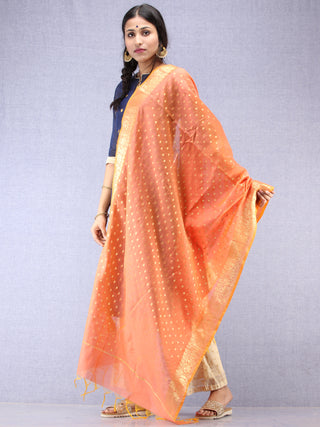 Banarasi Chanderi Dupatta With Zari Work - Peach & Gold - D04170808