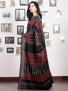 Black Crimson Red Grey Hand Block Printed Cotton Mul Saree   - S031703034