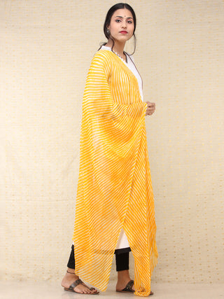Yellow Off White Lehriya Georgette Hand Block Printed Dupatta  - D04170705
