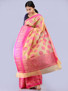 Banarasee Chanderi Saree With Resham Border & Butta - Beige & Pink - S031704306