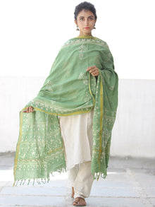 Green Ivory Chanderi Hand Block Printed Dupatta - D04170553