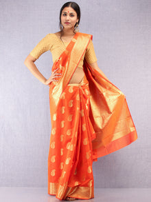 Banarasee Semi Silk Saree With Zari Work - Orange & Gold  - S031704371