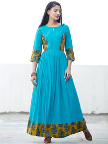 TEAL APPEAL - Hand Block Printed Long Cotton Dress - D347F1816