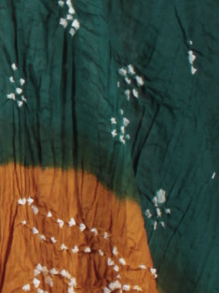 Peanut Brown Green White Hand Tie & Dye Bandhej Suit Salwar Dupatta (Set of 3)  - S16281257