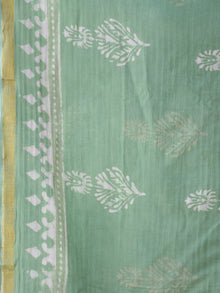 Green Ivory Chanderi Hand Block Printed Dupatta - D04170553