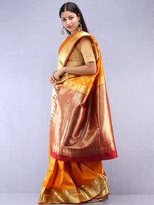 Banarasee Art Silk Saree With Zari Work - Mustard Yellow Maroon & Gold - S031704418