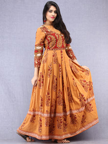 Naaz Pardeiza - Hand Block Mughal Printed Long Cotton Embroidered Angrakha Dress - DS100F001