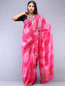 Magenta Pink Ivory Chanderi Hand Block Printed Saree With Geecha Border - S031704497