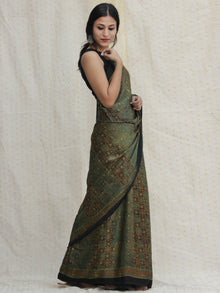 Green Black Red Ajrakh Hand Block Printed Modal Silk Saree - S031704131