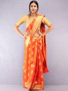 Banarasee Semi Silk Saree With Zari Work - Orange & Gold  - S031704371
