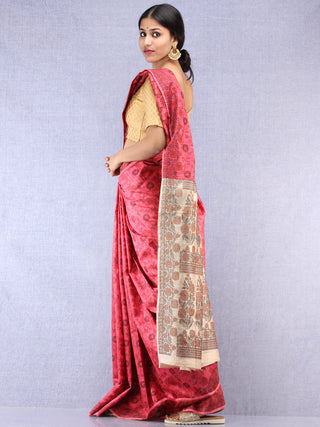 Banarasee Art Silk Saree With Rehsam Weaving Work - Punch Pink & Ivory - S031704397