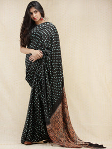 Black Blue Light Brown Bandhej Modal Silk Saree With Ajrakh Printed Pallu & Blouse - s031704149