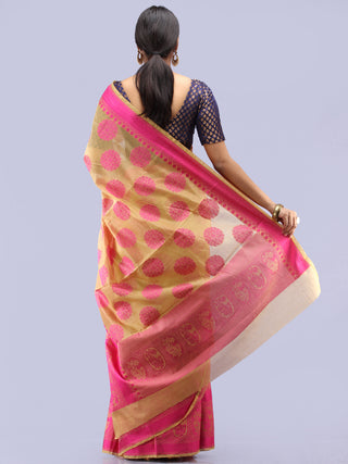 Banarasee Chanderi Saree With Resham Border & Butta - Beige & Pink - S031704306