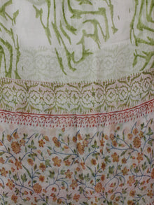 Ivory Orange Green Hand Block Printed Cotton Suit-Salwar Fabric With Chiffon Dupatta (Set of 3) - S16281295