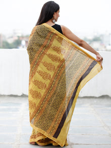 Yellow Maroon Black Bagh Hand Block Printed Maheswari SilkSaree With Resham Border - S031703842