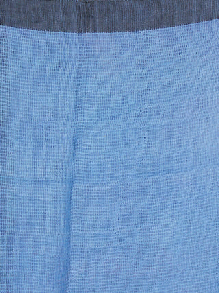 Blue Grey Handwoven Linen Saree With Sequence Work & Tassels - S031704034