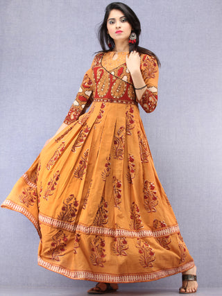 Naaz Pardeiza - Hand Block Mughal Printed Long Cotton Embroidered Angrakha Dress - DS100F001