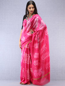 Magenta Pink Ivory Chanderi Hand Block Printed Saree With Geecha Border - S031704497