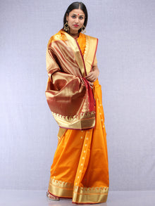Banarasee Art Silk Saree With Zari Work - Mustard Yellow Maroon & Gold - S031704418