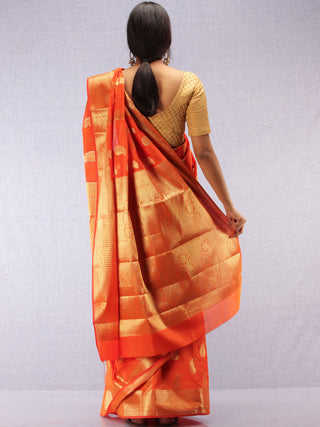 Banarasee Semi Silk Saree With Zari Work - Orange & Gold  - S031704371