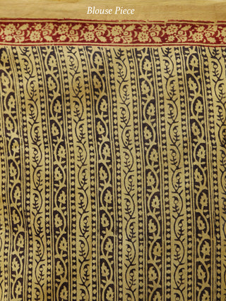 Yellow Maroon Black Bagh Hand Block Printed Maheswari SilkSaree With Resham Border - S031703842