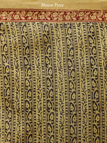 Yellow Maroon Black Bagh Hand Block Printed Maheswari SilkSaree With Resham Border - S031703842