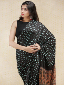 Black Blue Light Brown Bandhej Modal Silk Saree With Ajrakh Printed Pallu & Blouse - s031704149
