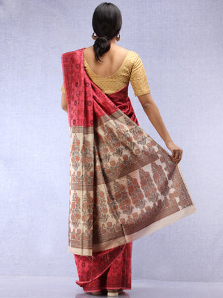 Banarasee Art Silk Saree With Rehsam Weaving Work - Punch Pink & Ivory - S031704397