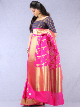 Banarasee Art Silk Saree With Bird Motif - Magenta & Gold - S031704325