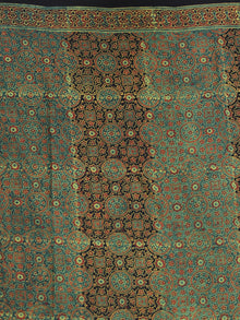 Green Black Red Ajrakh Hand Block Printed Modal Silk Saree - S031704131