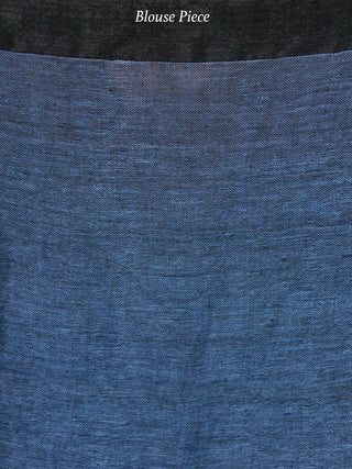 Blue Grey Handwoven Linen Saree With Sequence Work & Tassels - S031704034