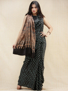 Black Blue Light Brown Bandhej Modal Silk Saree With Ajrakh Printed Pallu & Blouse - s031704149