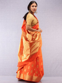 Banarasee Semi Silk Saree With Zari Work - Orange & Gold  - S031704371