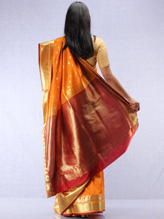 Banarasee Art Silk Saree With Zari Work - Mustard Yellow Maroon & Gold - S031704418
