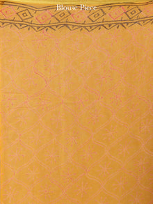 Mustard Red Green Hand Block Printed Chiffon Saree with Zari Border - S031704601